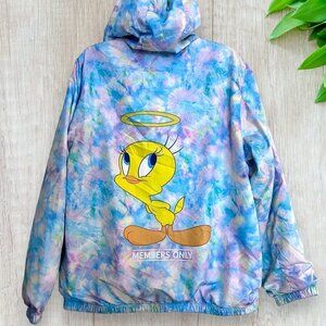 Tweety Bird Tie Dye Windbreaker Looney Tunes Members Only Hood Jacket L